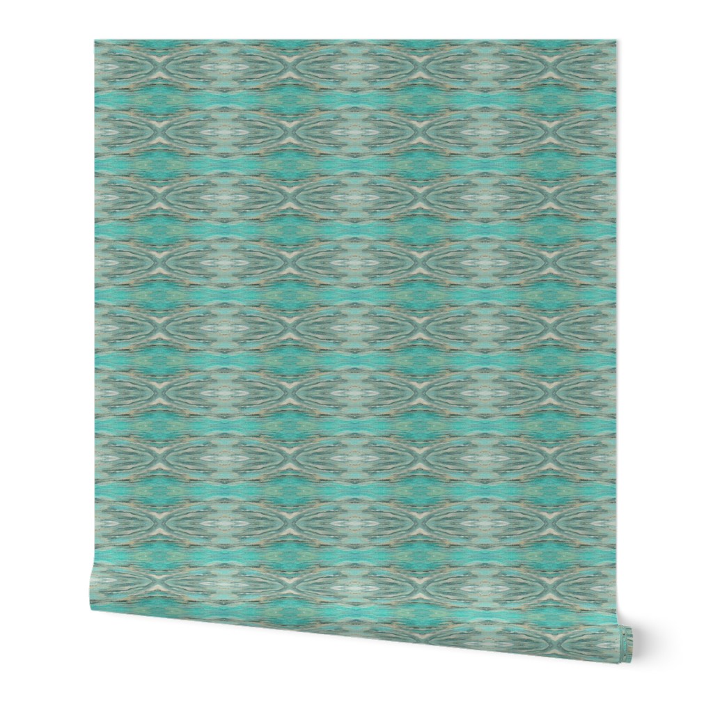 Tapestry Texture of Wood with Knots and Burls - Turquoise - Ecru - Crosswise