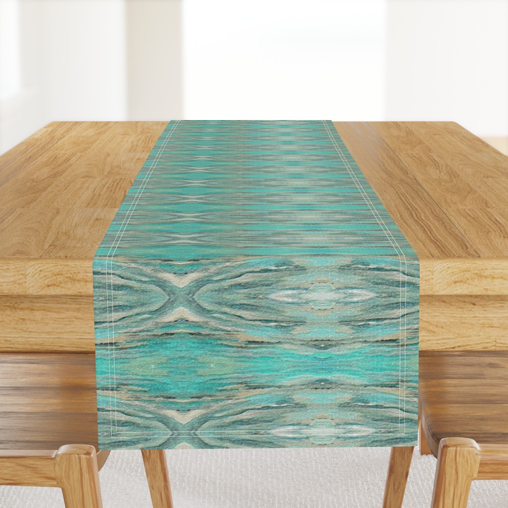 Tapestry Texture of Wood with Knots and Burls - Turquoise - Ecru - Crosswise