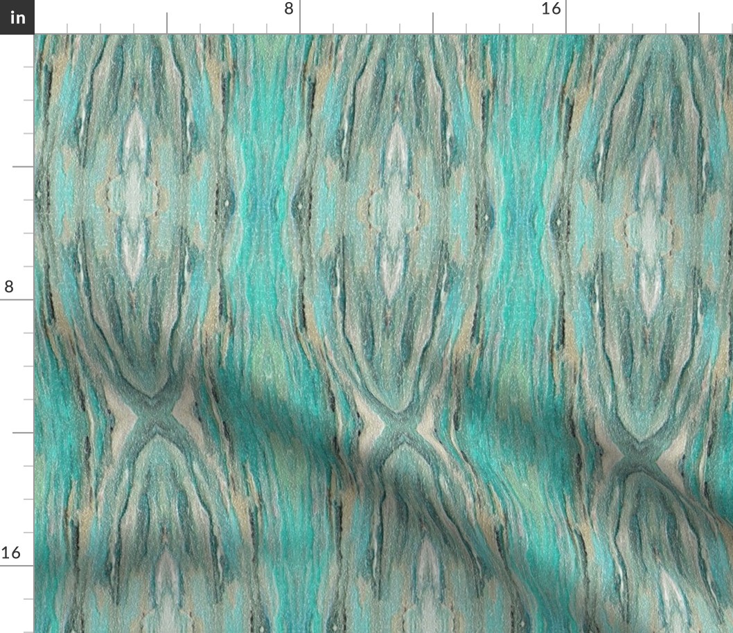Tapestry Texture of Wood with Knots and Burls - Turquoise - Ecru - Lengthwise