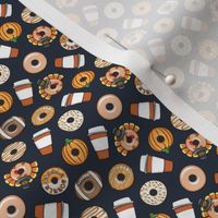 (extra small scale) Thanksgiving donuts and coffee - fall - doughnuts - dark blue - C20BS