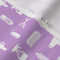 Salon & Barber Hairdresser Pattern in White with Lilac Purple Background (Mini Scale)