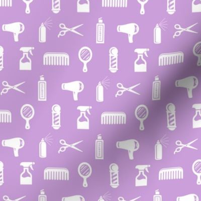 Salon & Barber Hairdresser Pattern in White with Lilac Purple Background (Mini Scale)