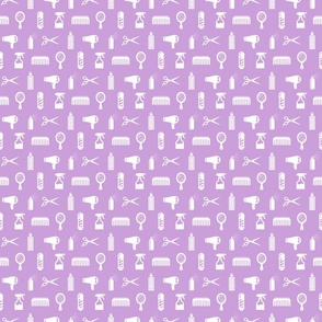 Salon & Barber Hairdresser Pattern in White with Lilac Purple Background (Mini Scale)