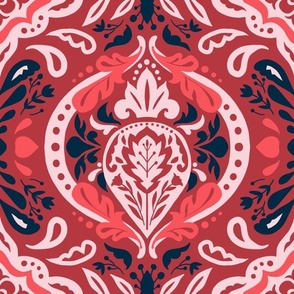 Beatrice Damask - Scarlet Large Scale