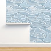 Zen Garden Blue Jumbo- Meditating at the Japanese Rock Garden-Mindful- Calm- Large Scale Wallpaper- Jumbo Scale- Home Decor