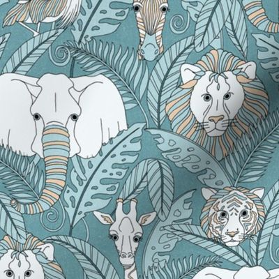 Safari Animals - antique teal/peach