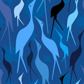 Celestial Cranes in Grainy Midnight Blue