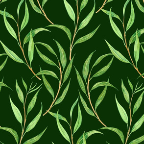 Eucalyptus watercolor pattern on dark green 3 