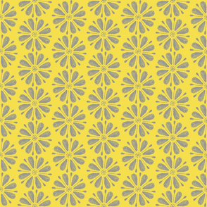 Floral Chikankari Embroidery- Ghas Patti Satin Stitch- Illuminating Yellow and Ultimate Gray- Regular Scale