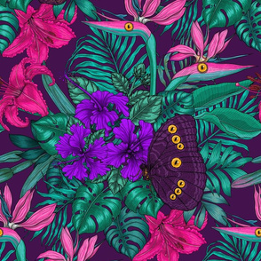 The jungle has eyes in green purple and pink