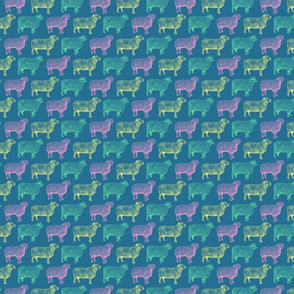 Retro Color Sheep Pattern with Blue Teal Yellow & Pink Colors (Mini Scale)