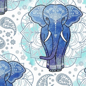 big size - mandala indian elephant mint blue