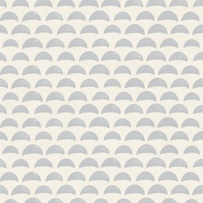 Block Print Pebble Beach, White Sand | Hand block printed pattern of beach pebbles in grey and ivory, beach fabric for totes, wraps and swimwear.