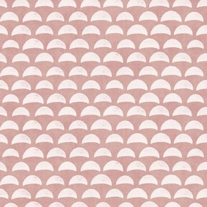 Block Print Pebble Beach in Coral Sand | Hand block printed pattern of beach pebbles in blush, coral pink, beach fabric for totes, wraps and swimwear.