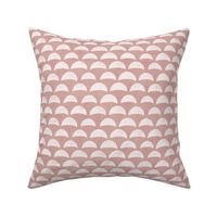 Block Print Pebble Beach in Coral Sand (xl scale) | Hand block printed pattern of beach pebbles in blush, coral pink, beach fabric for totes, wraps and swimwear.