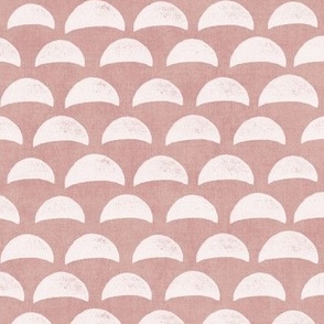 Block Print Pebble Beach in Coral Sand (xl scale) | Hand block printed pattern of beach pebbles in blush, coral pink, beach fabric for totes, wraps and swimwear.