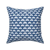 Block Print Pebble Beach in Indigo Blue (xl scale) | Hand block printed pattern of beach pebbles in deep sea blue, beach fabric for totes, wraps and swimwear.