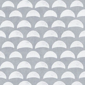 Block Print Pebble Beach in Grey (xl scale) | Hand block printed pattern of beach pebbles in grey and white, beach fabric for totes, wraps and swimwear.