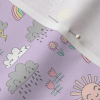SMALL weather // rainbow clouds sunshine happy nursery kids fabric purple