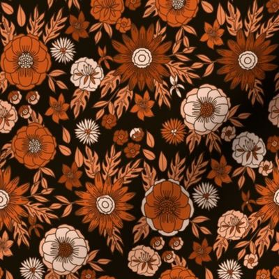 seventies retro floral - trippy, hippie floral fabric - dark