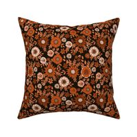 seventies retro floral - trippy, hippie floral fabric - dark