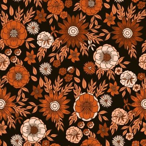 seventies retro floral - trippy, hippie floral fabric - dark