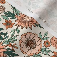 seventies retro floral - trippy, hippie floral fabric - peach