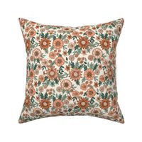 seventies retro floral - trippy, hippie floral fabric - peach