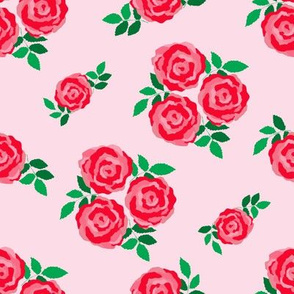 Red pink roses on light pink (large)