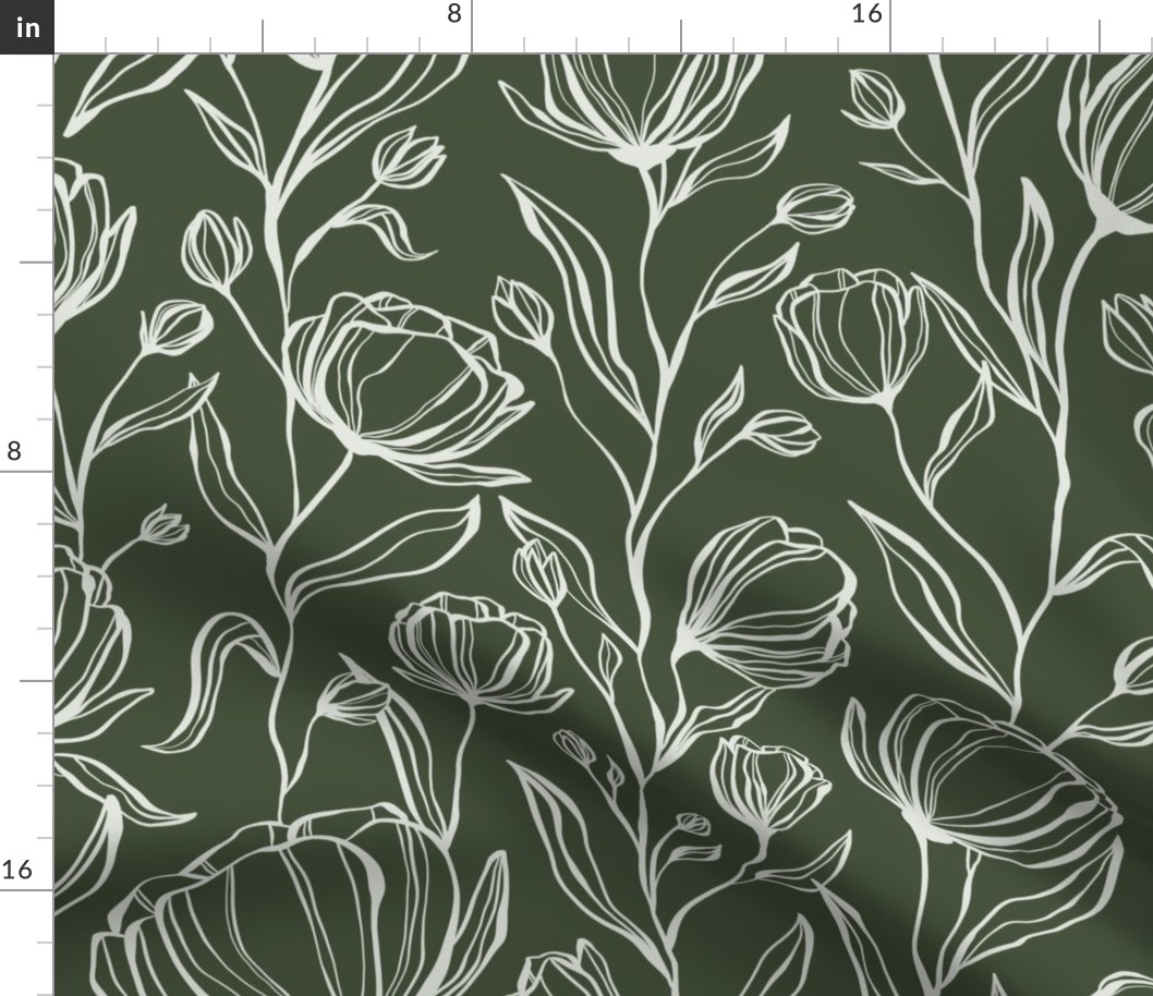 Climbing Floral - dark green - large scale