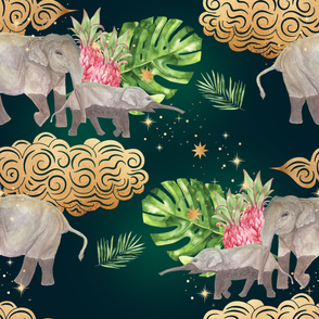 Elephants Repeating Pattern - Jungle Green