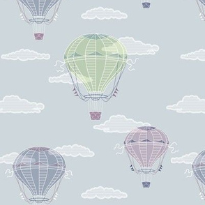hot-air balloons floating in the clouds - grey