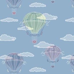 hot-air balloons floating in the clouds - blue