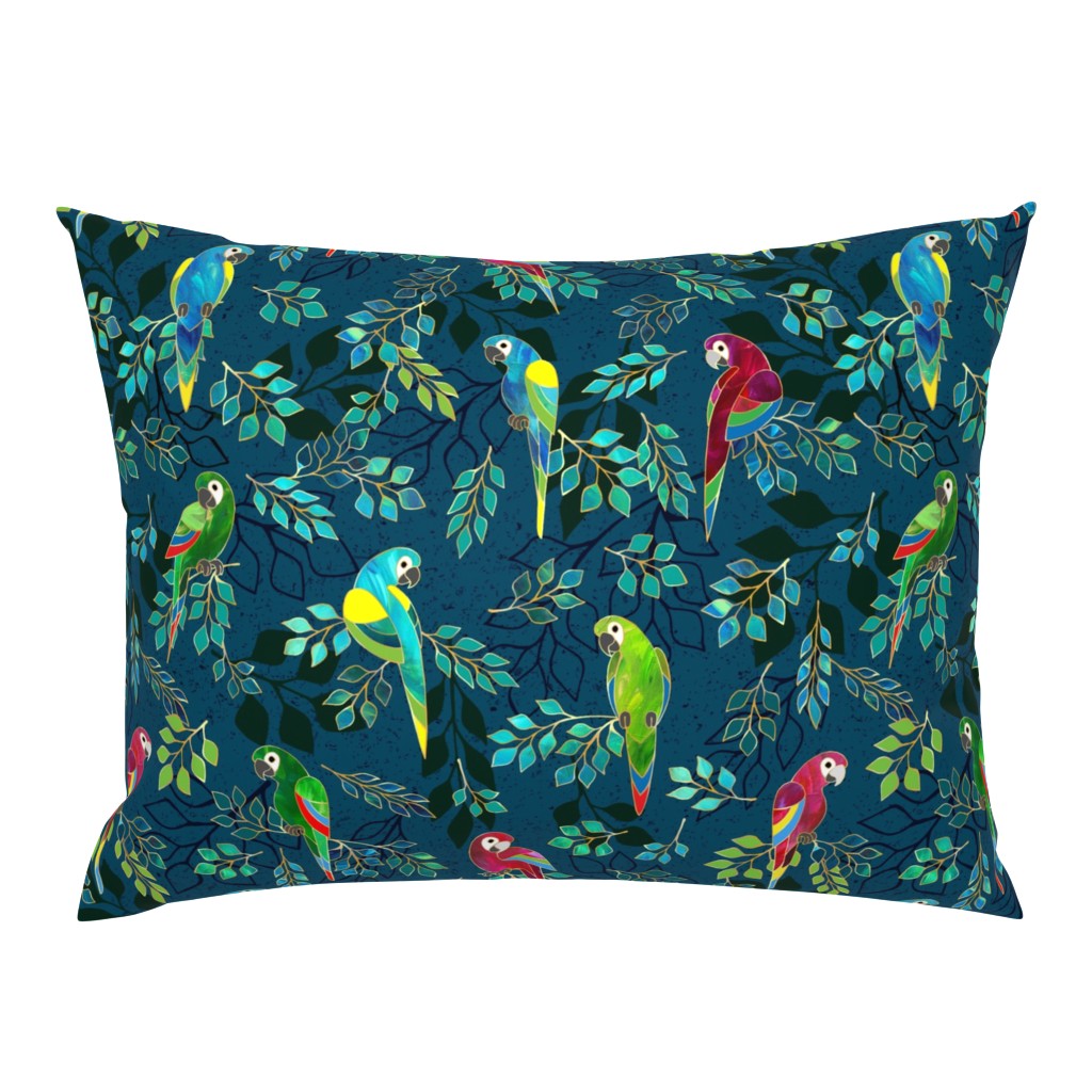 Gilded Macaws on Muted Blue by ArtfulFreddy