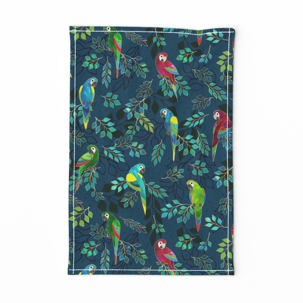 Gilded Macaws on Muted Blue by ArtfulFreddy