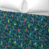 Gilded Macaws on Muted Blue by ArtfulFreddy