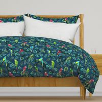 Gilded Macaws on Muted Blue by ArtfulFreddy