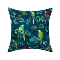 Gilded Macaws on Muted Blue by ArtfulFreddy
