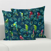 Gilded Macaws on Muted Blue by ArtfulFreddy