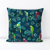 Gilded Macaws on Muted Blue by ArtfulFreddy