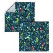 Gilded Macaws on Muted Blue by ArtfulFreddy