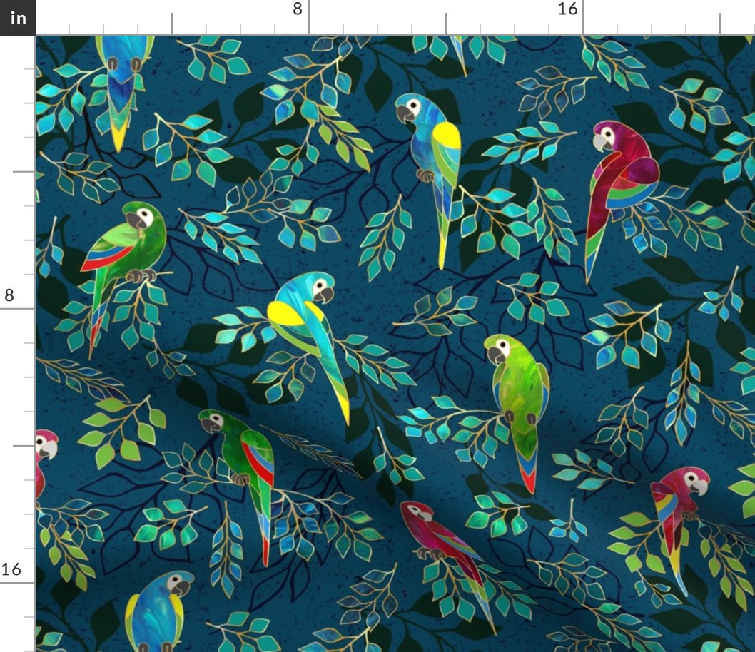 Gilded Macaws on Muted Blue by ArtfulFreddy
