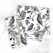 Black white wild birds with roses