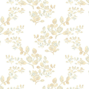 Quiet Gold Turquoise Flowers on White