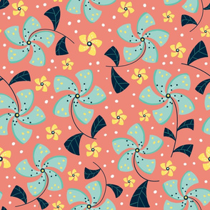 florals coral turquoise