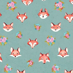 Foxes and Flowers Teal