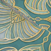 Gilded Art Deco Fans in Soft Blue Greens and Gold - large