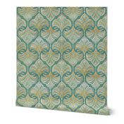 Gilded Art Deco Fans in Soft Blue Greens and Gold - medium