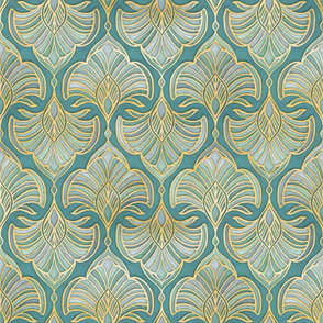 Gilded Art Deco Fans in Soft Blue Greens and Gold - medium