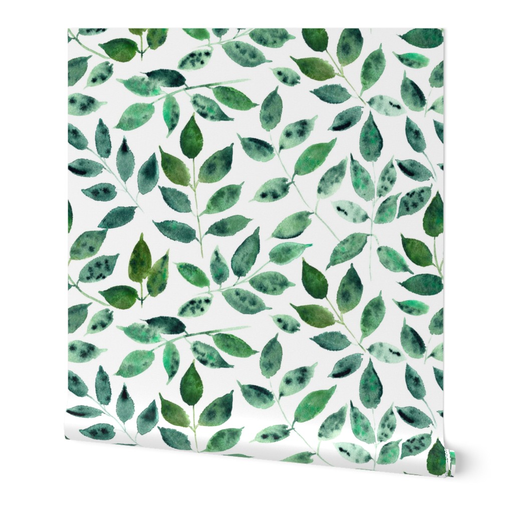 Silence in the forest - watercolor leaves - nature leaf pattern